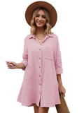 LC6113665-6-S, LC6113665-6-M, LC6113665-6-L, LC6113665-6-XL, Rose Women's V Neck Long Sleeve Shirt Dress Button Down Tunic Top Casual Blouse