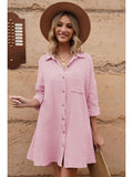 LC6113665-6-S, LC6113665-6-M, LC6113665-6-L, LC6113665-6-XL, Rose Women's V Neck Long Sleeve Shirt Dress Button Down Tunic Top Casual Blouse