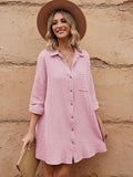 LC6113665-6-S, LC6113665-6-M, LC6113665-6-L, LC6113665-6-XL, Rose Women's V Neck Long Sleeve Shirt Dress Button Down Tunic Top Casual Blouse
