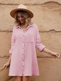 LC6113665-6-S, LC6113665-6-M, LC6113665-6-L, LC6113665-6-XL, Rose Women's V Neck Long Sleeve Shirt Dress Button Down Tunic Top Casual Blouse