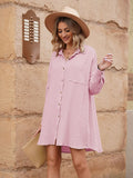 LC6113665-6-S, LC6113665-6-M, LC6113665-6-L, LC6113665-6-XL, Rose Women's V Neck Long Sleeve Shirt Dress Button Down Tunic Top Casual Blouse