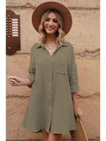 LC6113665-9-S, LC6113665-9-M, LC6113665-9-L, LC6113665-9-XL, Green Women's V Neck Long Sleeve Shirt Dress Button Down Tunic Top Casual Blouse