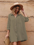 LC6113665-9-S, LC6113665-9-M, LC6113665-9-L, LC6113665-9-XL, Green Women's V Neck Long Sleeve Shirt Dress Button Down Tunic Top Casual Blouse