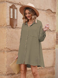 LC6113665-9-S, LC6113665-9-M, LC6113665-9-L, LC6113665-9-XL, Green Women's V Neck Long Sleeve Shirt Dress Button Down Tunic Top Casual Blouse