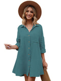 LC6113665-109-S, LC6113665-109-M, LC6113665-109-L, LC6113665-109-XL, Green Women's V Neck Long Sleeve Shirt Dress Button Down Tunic Top Casual Blouse