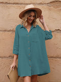 LC6113665-109-S, LC6113665-109-M, LC6113665-109-L, LC6113665-109-XL, Green Women's V Neck Long Sleeve Shirt Dress Button Down Tunic Top Casual Blouse