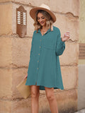 LC6113665-109-S, LC6113665-109-M, LC6113665-109-L, LC6113665-109-XL, Green Women's V Neck Long Sleeve Shirt Dress Button Down Tunic Top Casual Blouse