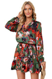 LC6113203-9-S, LC6113203-9-M, LC6113203-9-L, LC6113203-9-XL, Green Women's Abstract Print Ruffled Drawstring High Waist Mini Dress with Belt