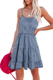 LC786389-5-S, LC786389-5-M, LC786389-5-L, LC786389-5-XL, Blue Womens Casual Flowy Tiered Babydoll Denim Dress Adjustable Straps Ruffle Jean Dresses