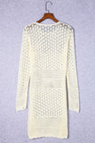 LC421624-15-S, LC421624-15-M, LC421624-15-L, LC421624-15-XL, Beige Women's Crochet Hollow Out Mini Dress Long Sleeve Beach Swimsuit
