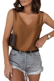LC2567769-17-S, LC2567769-17-M, LC2567769-17-L, LC2567769-17-XL, LC2567769-17-2XL, Brown Deep V Neck Loose Tank Top Loose Sleeveless T Shirt Blouse
