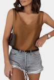 LC2567769-17-S, LC2567769-17-M, LC2567769-17-L, LC2567769-17-XL, LC2567769-17-2XL, Brown Deep V Neck Loose Tank Top Loose Sleeveless T Shirt Blouse