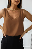 LC2567769-17-S, LC2567769-17-M, LC2567769-17-L, LC2567769-17-XL, LC2567769-17-2XL, Brown Deep V Neck Loose Tank Top Loose Sleeveless T Shirt Blouse