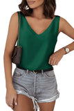 LC2567769-9-S, LC2567769-9-M, LC2567769-9-L, LC2567769-9-XL, LC2567769-9-2XL, Green Deep V Neck Loose Tank Top Loose Sleeveless T Shirt Blouse