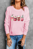LC25314206-10-S, LC25314206-10-M, LC25314206-10-L, LC25314206-10-XL, LC25314206-10-2XL, Women's Casual Pink Sweatshirt Valentines Sweet Drinking Graphic Print Tops