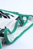 LC433633-9-XS, LC433633-9-S, LC433633-9-M, LC433633-9-L, LC433633-9-XL, Green Women's Tropical Leaf Print Halter Bikini Swimsuit with Boardshorts