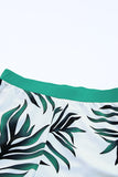 LC433633-9-XS, LC433633-9-S, LC433633-9-M, LC433633-9-L, LC433633-9-XL, Green Women's Tropical Leaf Print Halter Bikini Swimsuit with Boardshorts