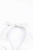 LC433633-1-XS, LC433633-1-S, LC433633-1-M, LC433633-1-L, LC433633-1-XL, White Women's Tropical Leaf Print Halter Bikini Swimsuit with Boardshorts