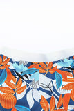 LC433633-1-XS, LC433633-1-S, LC433633-1-M, LC433633-1-L, LC433633-1-XL, White Women's Tropical Leaf Print Halter Bikini Swimsuit with Boardshorts