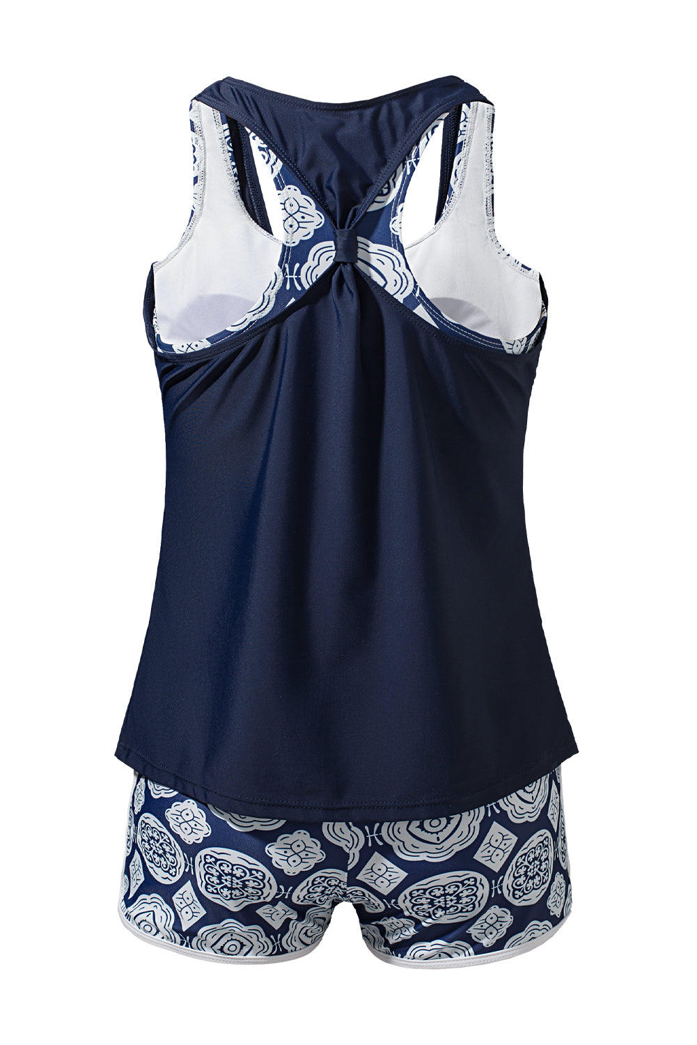 LC415772-5-S, LC415772-5-M, LC415772-5-L, LC415772-5-XL, LC415772-5-2XL, Blue 3 Piece Swimsuits for Women Printed Sporty Racerback Tankini Swimsuit