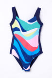 LC443354-22-S, LC443354-22-M, LC443354-22-L, LC443354-22-XL, LC443354-22-2XL, Multicolor Women One Piece Swimsuit Striped Pattern Print Sleeveless Bathing Suit
