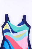 LC443354-22-S, LC443354-22-M, LC443354-22-L, LC443354-22-XL, LC443354-22-2XL, Multicolor Women One Piece Swimsuit Striped Pattern Print Sleeveless Bathing Suit