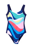 LC443354-22-S, LC443354-22-M, LC443354-22-L, LC443354-22-XL, LC443354-22-2XL, Multicolor Women One Piece Swimsuit Striped Pattern Print Sleeveless Bathing Suit