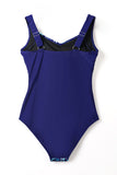 LC443354-105-S, LC443354-105-M, LC443354-105-L, LC443354-105-XL, LC443354-105-2XL, Blue Women One Piece Swimsuit Striped Pattern Print Sleeveless Bathing Suit