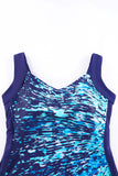 LC443354-105-S, LC443354-105-M, LC443354-105-L, LC443354-105-XL, LC443354-105-2XL, Blue Women One Piece Swimsuit Striped Pattern Print Sleeveless Bathing Suit