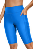 LC472196-4-S, LC472196-4-M, LC472196-4-L, LC472196-4-XL, LC472196-4-2XL, LC472196-4-3XL, Sky Blue Womens Swim Shorts Solid High Waist Swimwear Shorts with Pockets