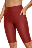 LC472196-3-S, LC472196-3-M, LC472196-3-L, LC472196-3-XL, LC472196-3-2XL, LC472196-3-3XL, Red Womens Swim Shorts Solid High Waist Swimwear Shorts with Pockets