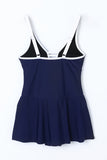 LC443469-5-S, LC443469-5-M, LC443469-5-L, LC443469-5-XL, LC443469-5-2XL, Blue Women's One Piece Swimdress Skirted Strappy V Neck Side Split One-piece Bathing Suit