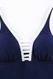 LC443469-5-S, LC443469-5-M, LC443469-5-L, LC443469-5-XL, LC443469-5-2XL, Blue Women's One Piece Swimdress Skirted Strappy V Neck Side Split One-piece Bathing Suit