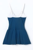 LC443469-105-S, LC443469-105-M, LC443469-105-L, LC443469-105-XL, LC443469-105-2XL, Blue Women's One Piece Swimdress Skirted Strappy V Neck Side Split One-piece Bathing Suit