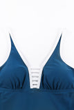 LC443469-105-S, LC443469-105-M, LC443469-105-L, LC443469-105-XL, LC443469-105-2XL, Blue Women's One Piece Swimdress Skirted Strappy V Neck Side Split One-piece Bathing Suit