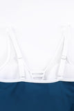 LC443469-105-S, LC443469-105-M, LC443469-105-L, LC443469-105-XL, LC443469-105-2XL, Blue Women's One Piece Swimdress Skirted Strappy V Neck Side Split One-piece Bathing Suit