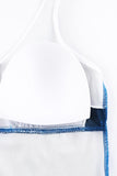 LC443469-105-S, LC443469-105-M, LC443469-105-L, LC443469-105-XL, LC443469-105-2XL, Blue Women's One Piece Swimdress Skirted Strappy V Neck Side Split One-piece Bathing Suit