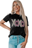 LC25219489-2-S, LC25219489-2-M, LC25219489-2-L, LC25219489-2-XL, LC25219489-2-2XL, Black XOXO Leopard Print T Shirt Valentines Day Heart Tops