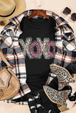 LC25219489-2-S, LC25219489-2-M, LC25219489-2-L, LC25219489-2-XL, LC25219489-2-2XL, Black XOXO Leopard Print T Shirt Valentines Day Heart Tops