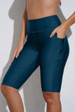 LC472196-105-S, LC472196-105-M, LC472196-105-L, LC472196-105-XL, LC472196-105-2XL, LC472196-105-3XL, Blue Womens Swim Shorts Solid High Waist Swimwear Shorts with Pockets