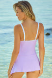 LC443469-8-S, LC443469-8-M, LC443469-8-L, LC443469-8-XL, LC443469-8-2XL, Purple Women's One Piece Swimdress Skirted Strappy V Neck Side Split One-piece Bathing Suit