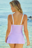 LC443469-8-S, LC443469-8-M, LC443469-8-L, LC443469-8-XL, LC443469-8-2XL, Purple Women's One Piece Swimdress Skirted Strappy V Neck Side Split One-piece Bathing Suit