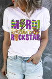 LC25219516-1-S, LC25219516-1-M, LC25219516-1-L, LC25219516-1-XL, LC25219516-1-2XL, White  Mardi Gras Graphic T Shirt Short Sleeve Tee Tops for Women