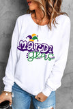 LC25314238-1-S, LC25314238-1-M, LC25314238-1-L, LC25314238-1-XL, LC25314238-1-2XL, White Long Sleeve Tee Tops Mardi Gras Graphic Sweatshirt for Women