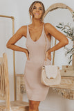LC2211331-16-S, LC2211331-16-M, LC2211331-16-L, LC2211331-16-XL, Khaki Women's Summer Tank Dress Knit V Neck Sleeveless Bodycon Ribbed Dresses