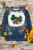 LC25314245-5-S, LC25314245-5-M, LC25314245-5-L, LC25314245-5-XL, LC25314245-5-2XL, Blue St. Patrick's Day Sweatshirt for Women Clover Print Long Sleeve Tee Tops