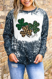 LC25314245-5-S, LC25314245-5-M, LC25314245-5-L, LC25314245-5-XL, LC25314245-5-2XL, Blue St. Patrick's Day Sweatshirt for Women Clover Print Long Sleeve Tee Tops