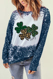 LC25314245-5-S, LC25314245-5-M, LC25314245-5-L, LC25314245-5-XL, LC25314245-5-2XL, Blue St. Patrick's Day Sweatshirt for Women Clover Print Long Sleeve Tee Tops