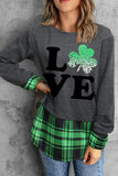 LC25119980-2-S, LC25119980-2-M, LC25119980-2-L, LC25119980-2-XL, LC25119980-2-2XL, Black St. Patrick's Day Love Print Clover Graphic Sweatshirt for Women