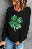 LC25314251-2-S, LC25314251-2-M, LC25314251-2-L, LC25314251-2-XL, LC25314251-2-2XL, Black Women's St. Patrick's Day Long Sleeve Shirt Green Sweatshirt